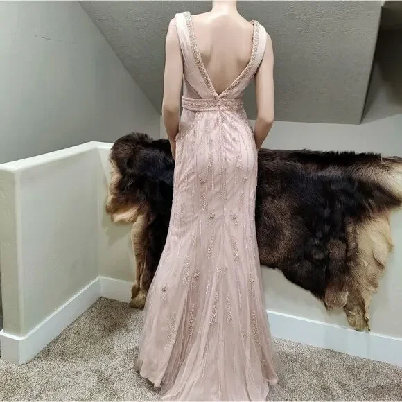 Elegant V-Neck All Over Beaded Glitter Haute Evening Dress